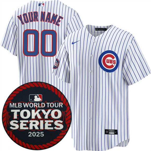 Mens Chicago Cubs Active Player Custom White 2025 World Tour Tokyo Series Home Stitched Baseball Jersey->customized mlb jersey->Custom Jersey